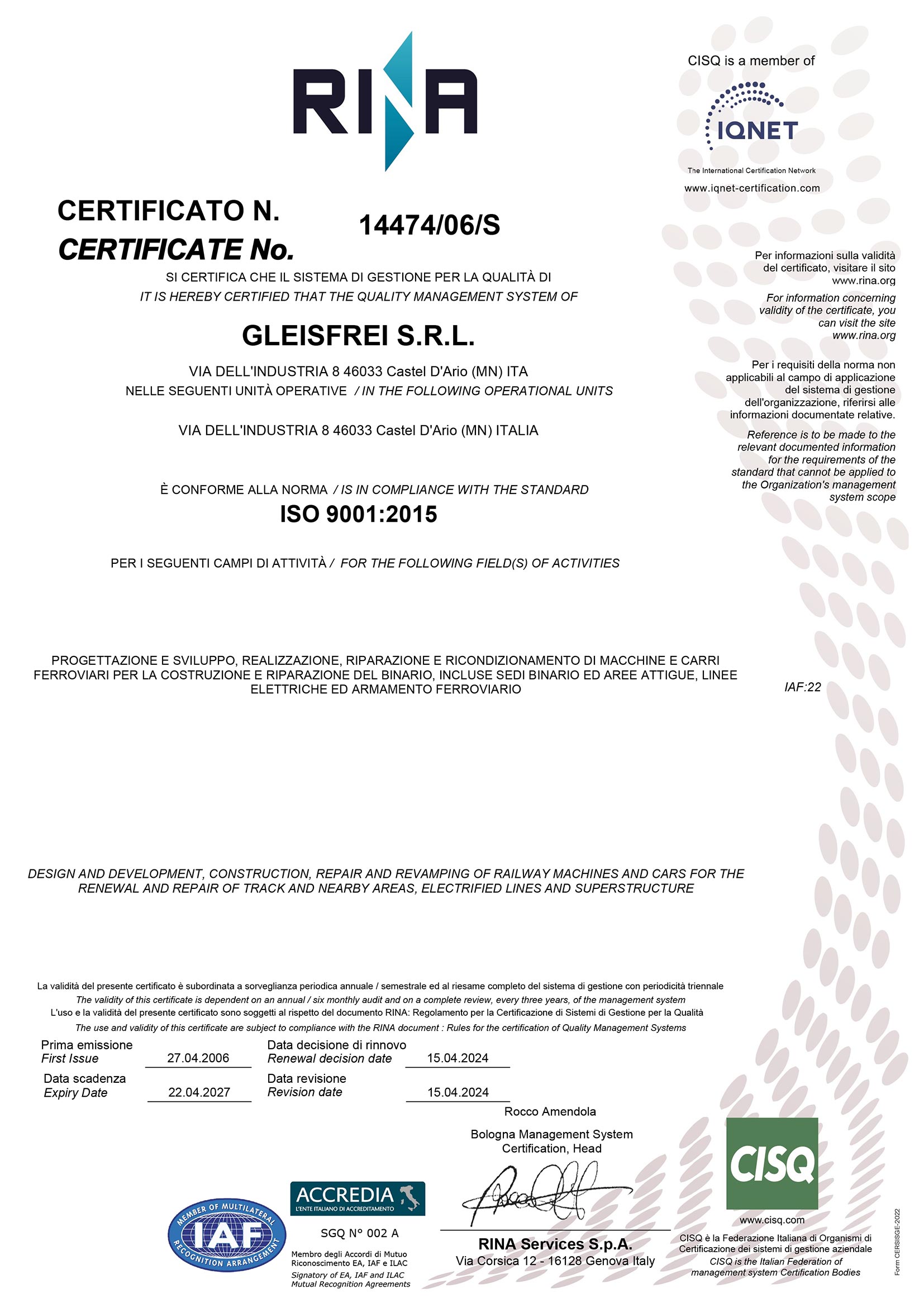 Certificato ISO 9001 2026